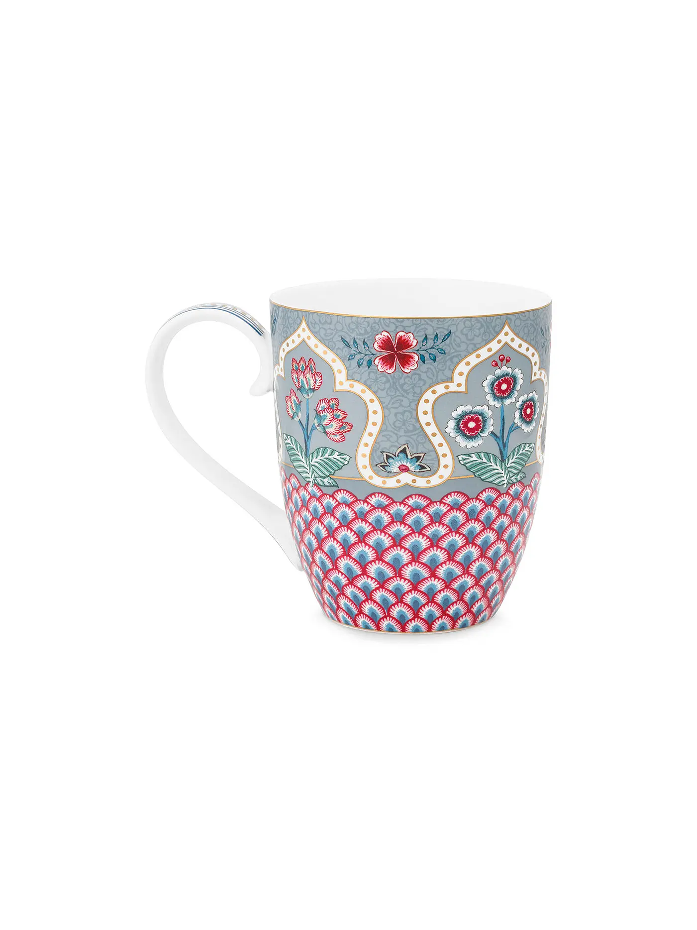 PIP STUDIO | Henkelbecher XL 450ml Flower Festival Dark Pink | hellblau